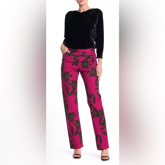 A.L.C. Women's Vaughn Floral Wool Blend Straight Leg Trouser Pink Size‎ 4 Office - Picture 1 of 12